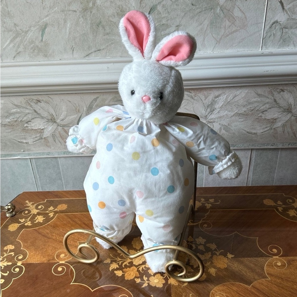 Vintage Prestige Bunny Rabbit White Polka Dot PJs 1988 Stuffed Animal Plush 18.5